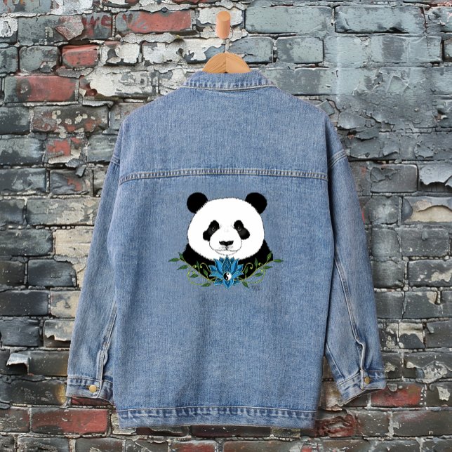 Panda Bear Lotus Flower Blue Denim Jacket (Creator Uploaded)