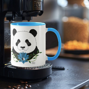 Panda Bear Lotus Flower Blue Mug