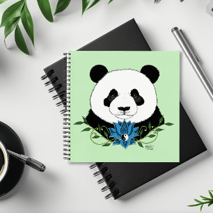 Panda Bear Lotus Flower Blue Notebook