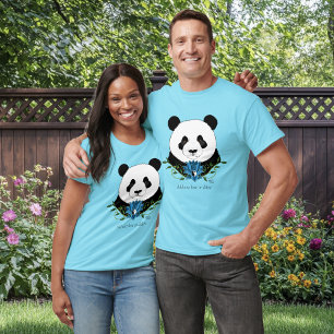Panda Bear Lotus Flower Blue T-Shirt