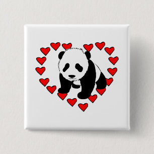 Panda Bear Love 15 Cm Square Badge