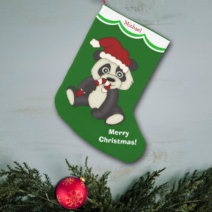 Panda Bear Merry Christmas Personalised Small Christmas Stocking