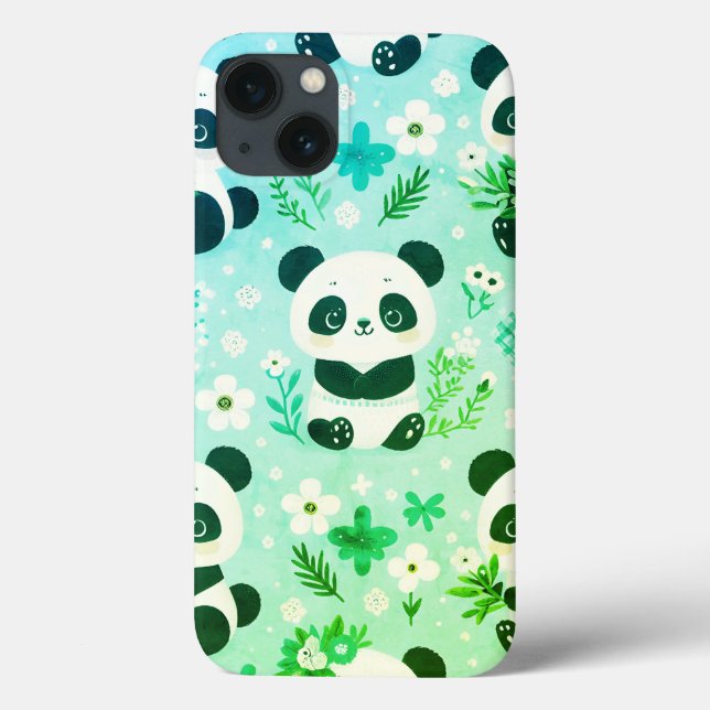 Panda Bear Pattern Green Print Case-Mate iPhone Case (Back)