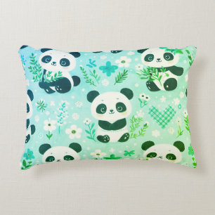 Panda Bear Pattern Green Print Decorative Cushion
