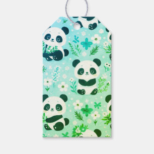 Panda Bear Pattern Green Print Gift Tags