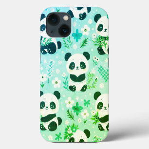Panda Bear Pattern Green Print iPhone 13 Case