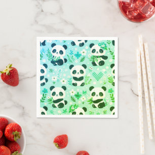 Panda Bear Pattern Green Print Napkin