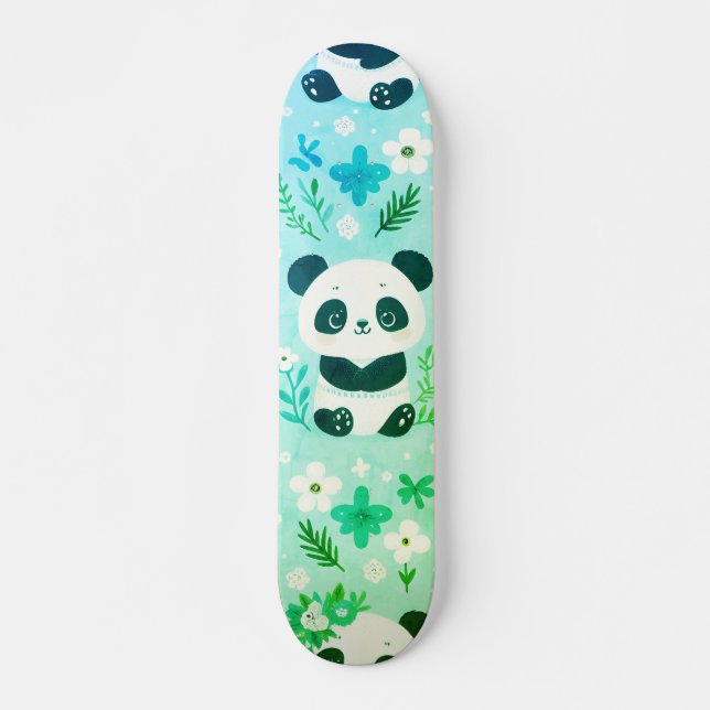 Panda Bear Pattern Green Print Skateboard (Front)