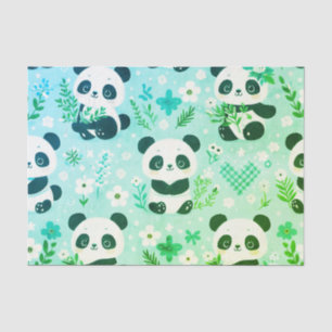 Panda Bear Pattern Green Print Tissue Paper