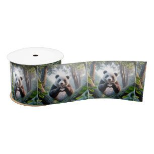 Panda Bear Paws In Heart Shape Satin Ribbon
