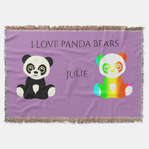 Panda bear personalised name throw blanket. blanket
