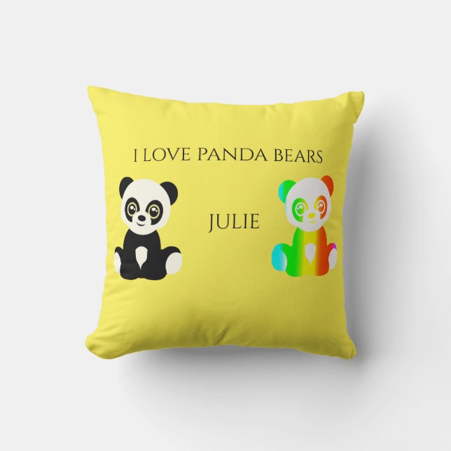 Panda bear personalised name throw pillow. cushion (Front)