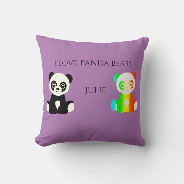 Panda bear personalised name throw pillow. cushion (Front)