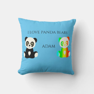 Panda bear personalised name throw pillow. cushion