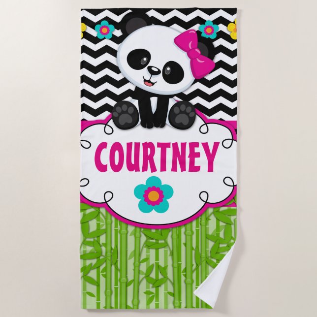 Panda Bear Personalized Monogram Beach Towel (Front)