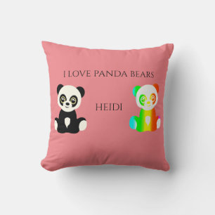 Panda bear personalized name throw pillow. cushion