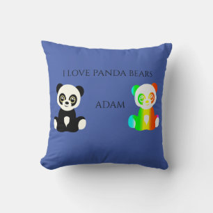 Panda bear personalized name throw pillow. cushion