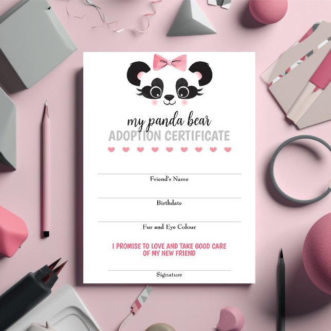 Panda Bear Pink Adopt An Animal Friend Game Card (Creator Uploaded)