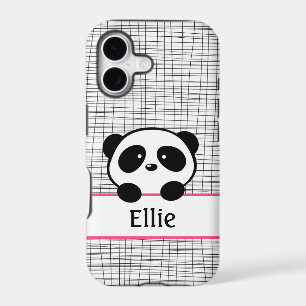 Panda Bear Pink and Black Girly Animal Monogram