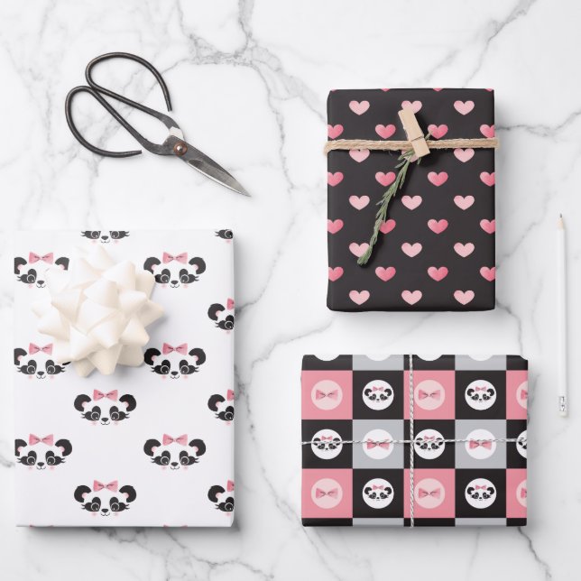 Panda Bear Pink Gift Wrapping Paper Sheet (Front)