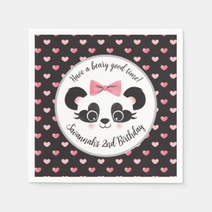 Panda Bear Pink Girls Birthday Party Napkin