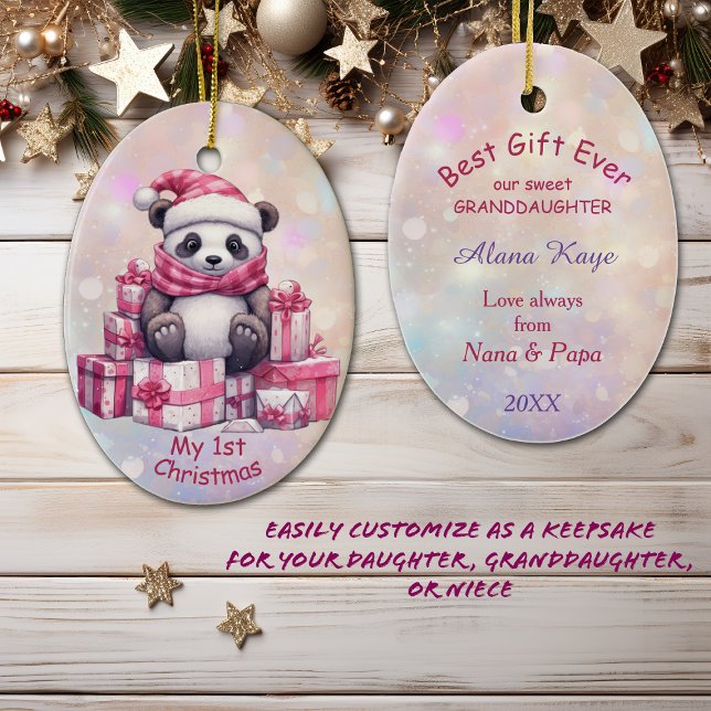 Panda Bear Pink Granddaughter First Christmas Ceramic Tree Decoration (Creator Uploaded)