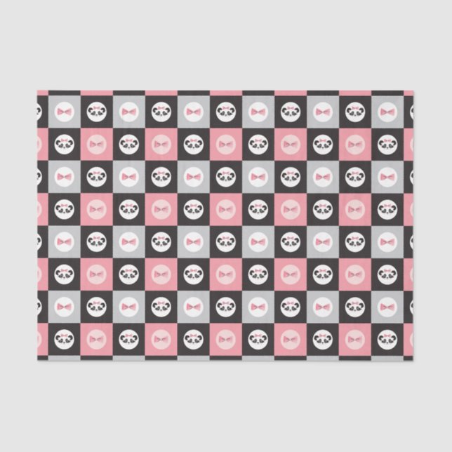 Panda Bear Pink Heart Block Pattern Tissue Paper (Front)