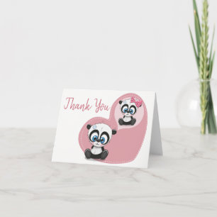 Panda Bear Pink Heart Thank You Wedding Party Card
