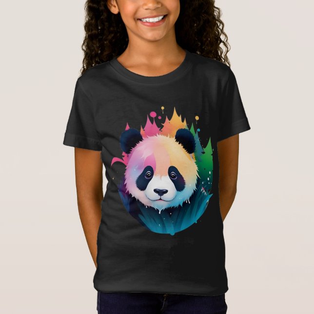 Panda Bear Portrait Forest Paint Splash Logo T-Shirt (Front)