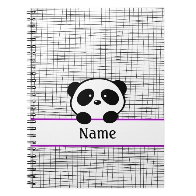 Panda Bear Purple and Black Personalised Notebook (Front)