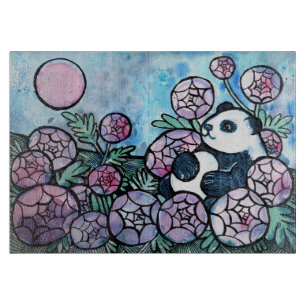 Panda Bear Purple Flowers Nature Lovers Cutting Board