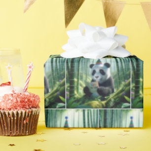 Panda Bear Reading a Birthday Card Wrapping Paper