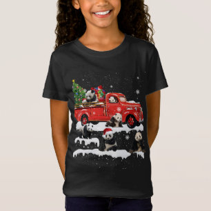 Panda Bear Riding Red Truck Merry Christmas X-mas  T-Shirt
