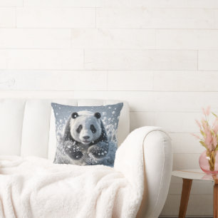 Panda Bear Running In Snow Cushion