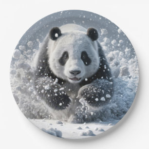 Panda Bear Running In Snow Paper Plate