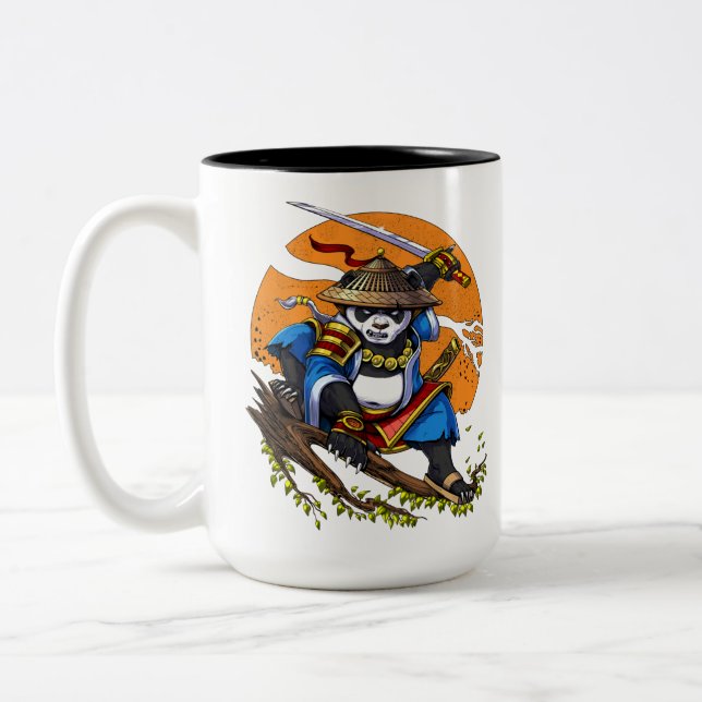 Panda Bear Samurai Ninja Two-Tone Coffee Mug (Left)