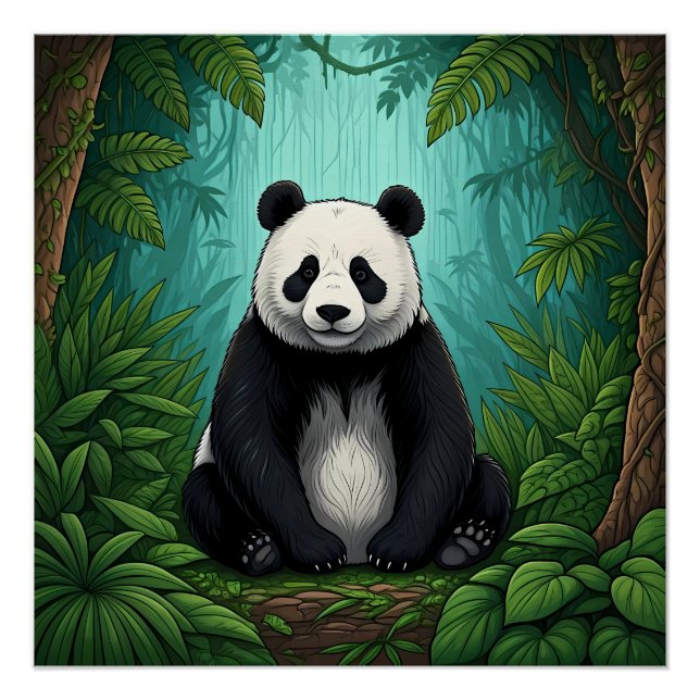 Panda bear sitting in a clearing of the jungle poster (Front)