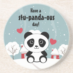 Panda bear snow cute kawaii kids cartoon good luck coaster