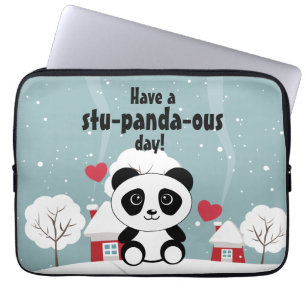 Panda bear snow cute kawaii kids cartoon good luck laptop sleeve
