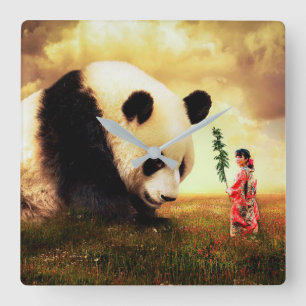 Panda Bear Square Wall Clock