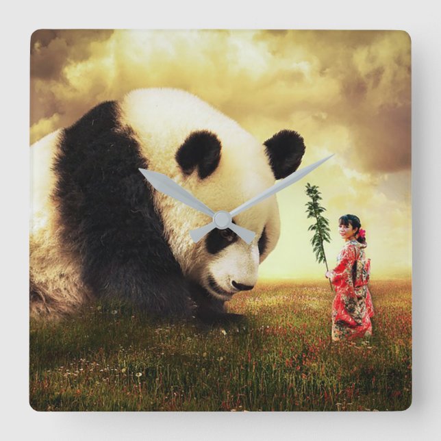 Panda Bear Square Wall Clock (Front)
