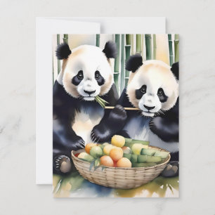 Panda Bear Study C - Watercolors Holiday Card