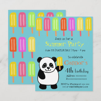 Panda Bear Summer Party with Popsicles Invitation