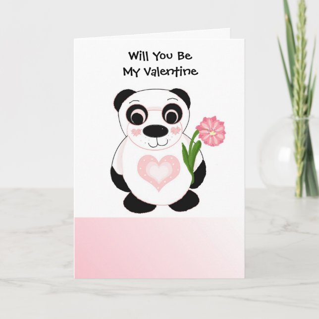 Panda Bear Valentines Day Holiday Card (Front)