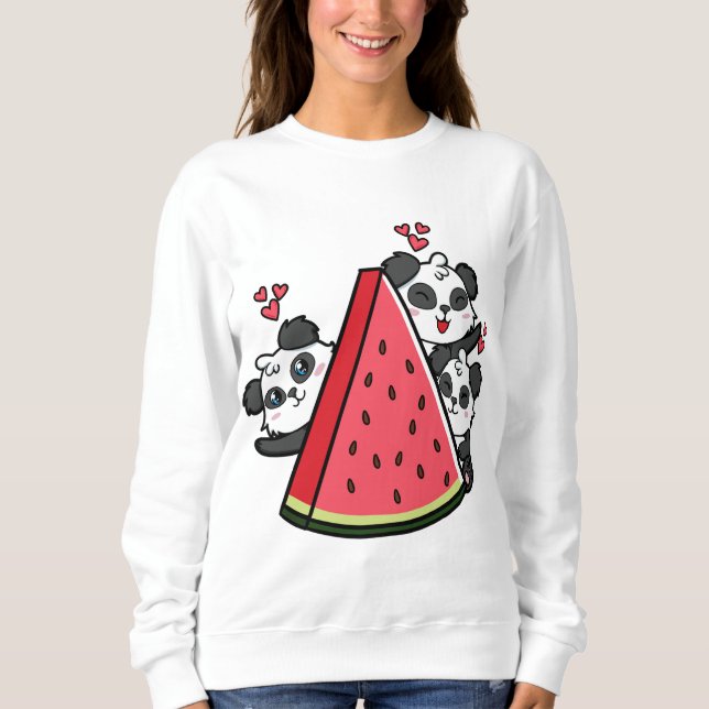 Panda Bear Watermelon Lover Summer Fruit Slice Sweatshirt (Front)