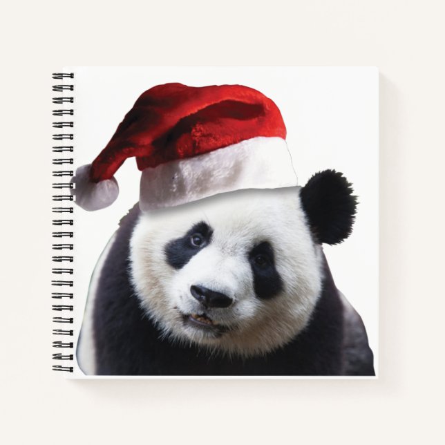 Panda Bear Wearing a Santa Claus Hat Notebook (Front)