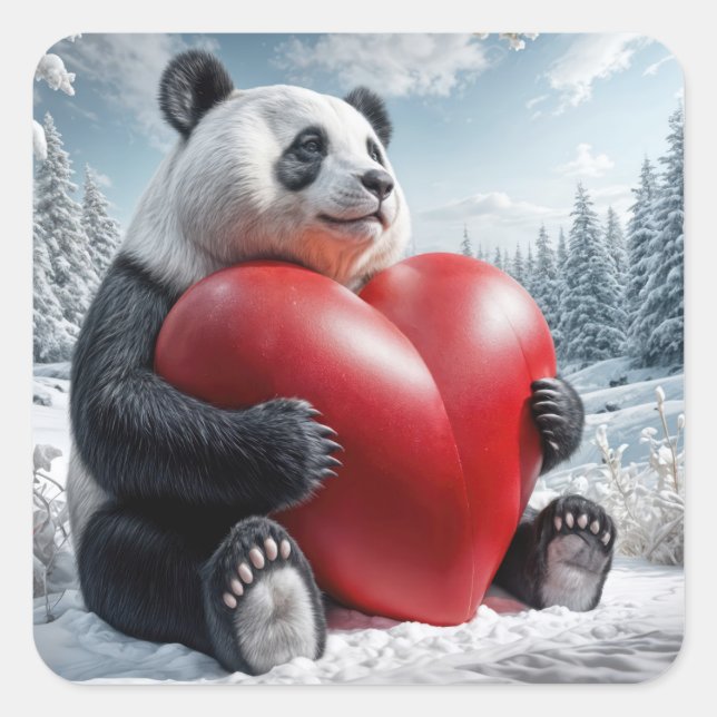Panda Bear With a Big Heart Square Sticker (Front)