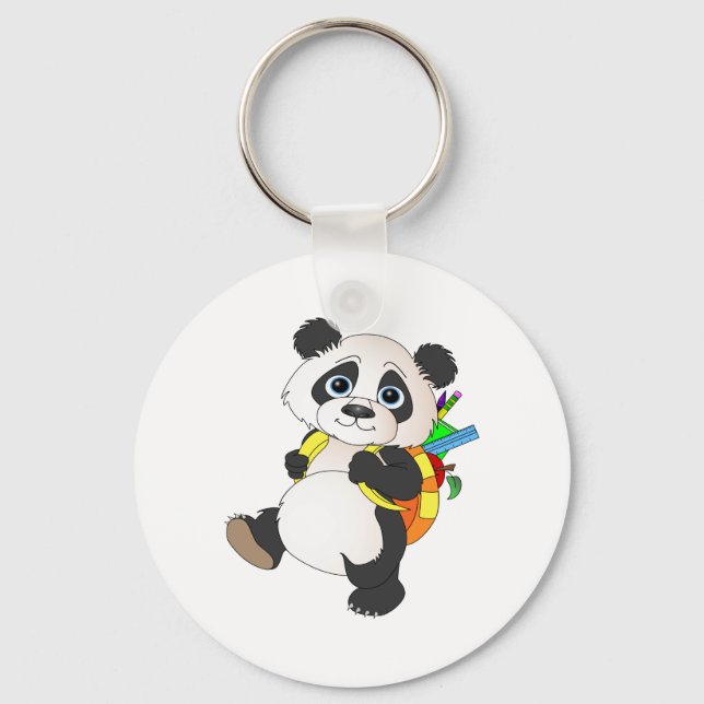 Panda Bear with backpack Key Ring (Front)