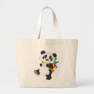 Panda Bear with backpack Large Tote Bag