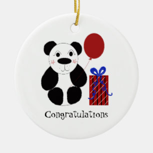 Panda Bear with Balloon Congratulations Ceramic Tree Decoration